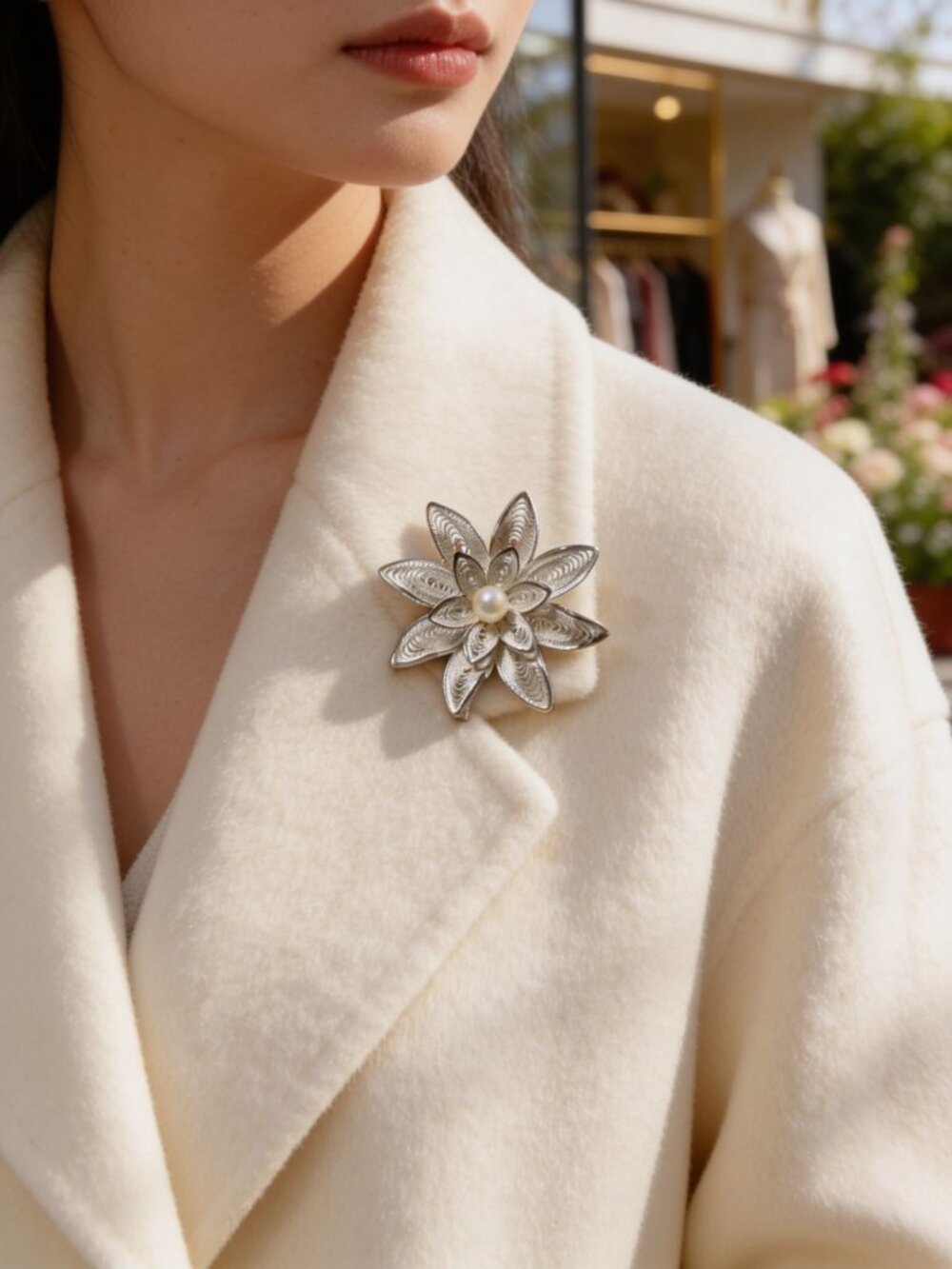 vintage 1950's  .999 Silver Filigree Cultured Pearl Brooch/Pendant.